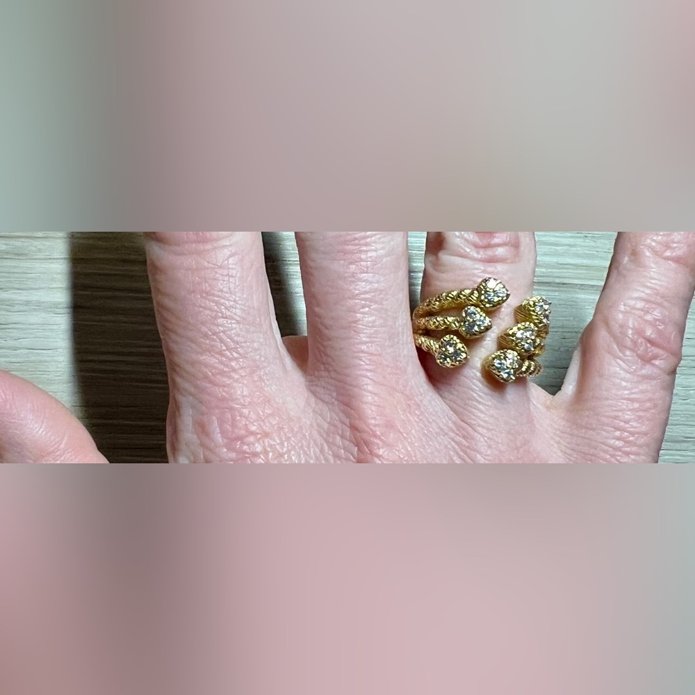 Judith Ripka Sterling Silver & 14K Gold Clad Diamonique Hearts Ring, Size 7, 9g - Picture 9 of 11